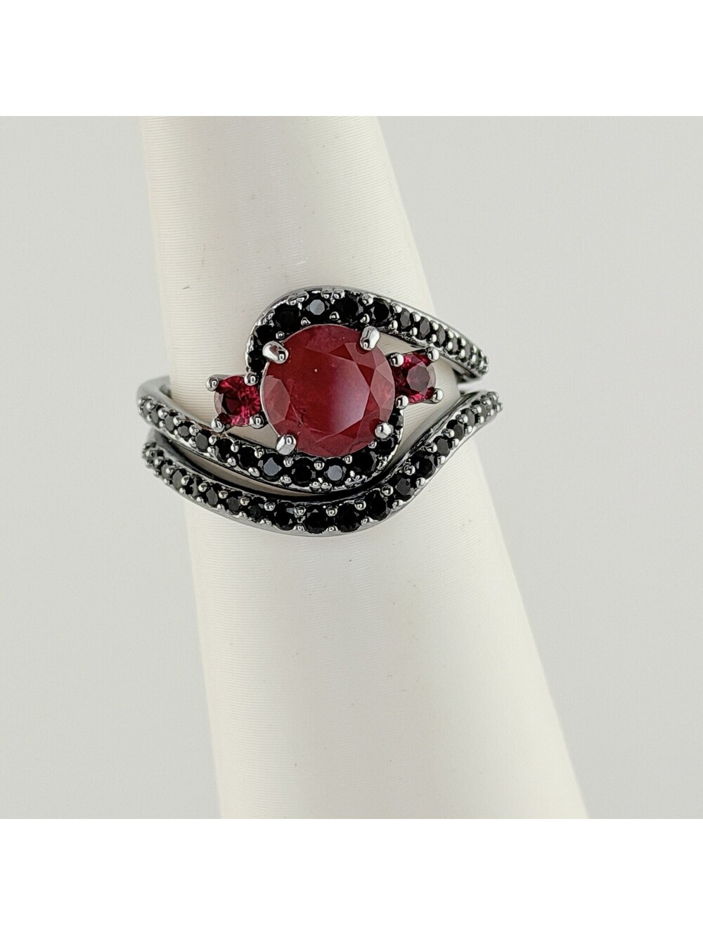 Bomb Party 2pc Sz 9 "Bask In Every Moment" Ruby +Quartz & Black Onyx on Hematite